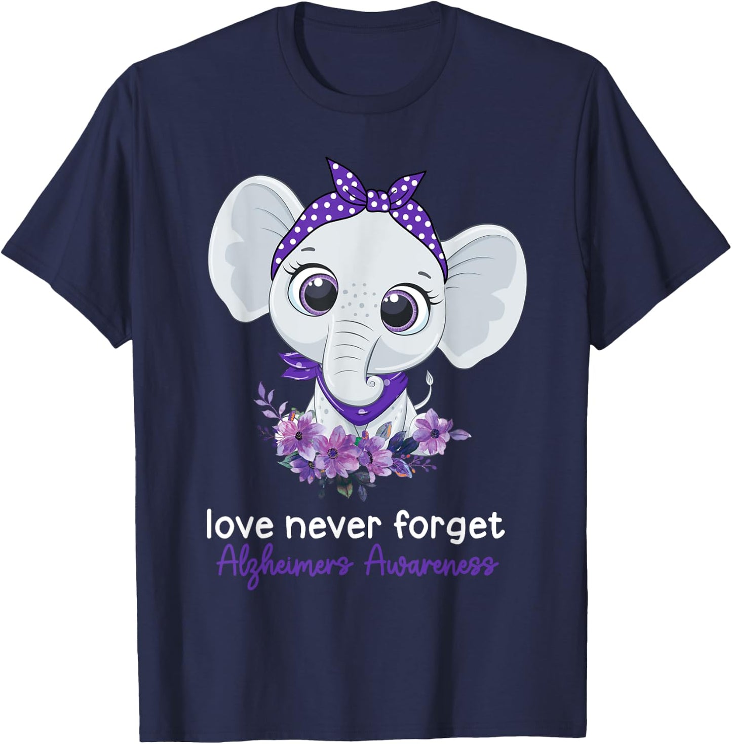 Alzheimer's Awareness Elephant Purple Flower Warrior Support T-Shirt - T-Shirt | Navy