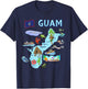 Tourist attractions map of Guam, major cities, flag, USA T-Shirt - T-Shirt | Navy
