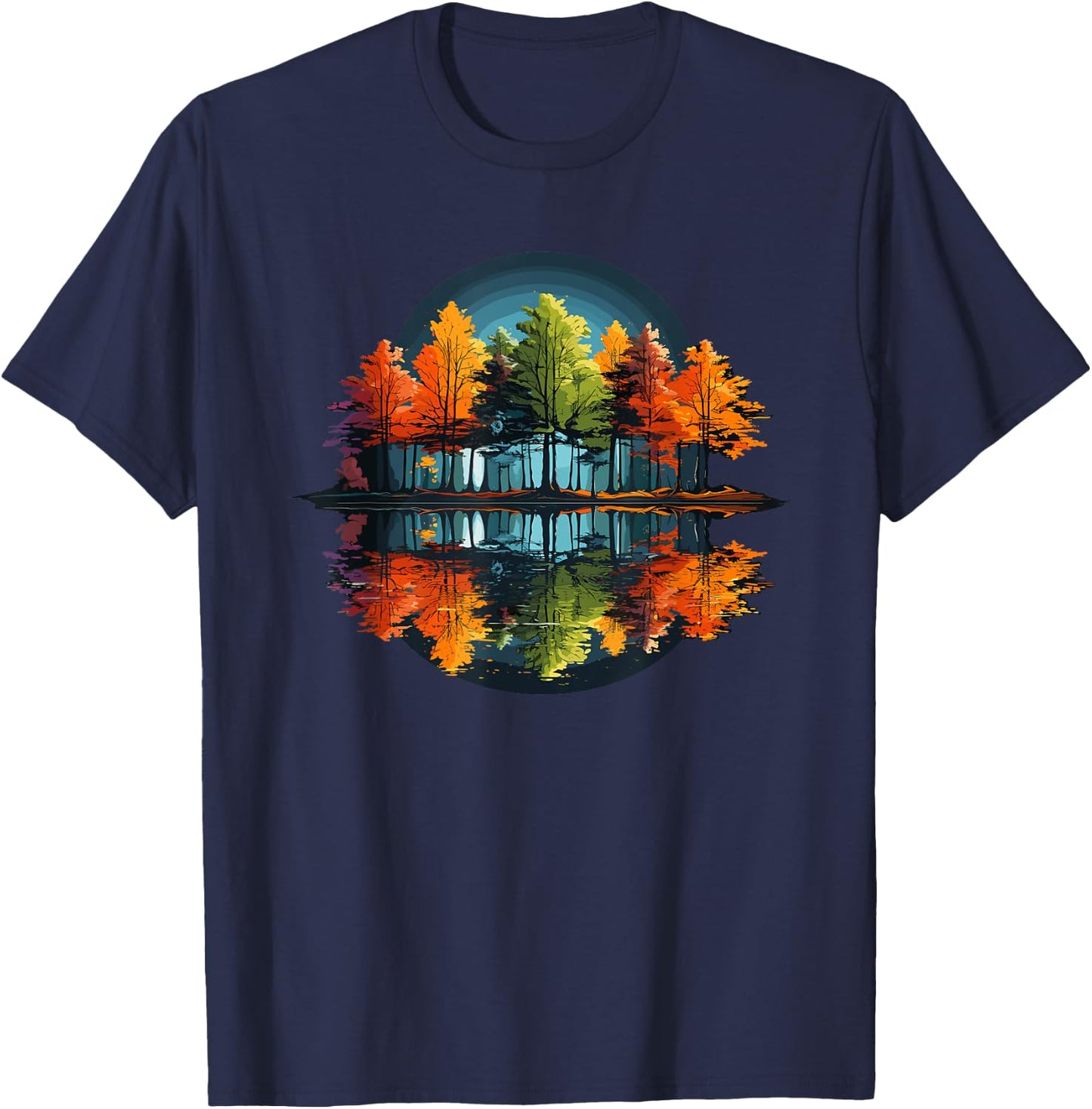 Nature Reflection Forest Trees Outdoor Wildlife T-Shirt - T-Shirt | Navy