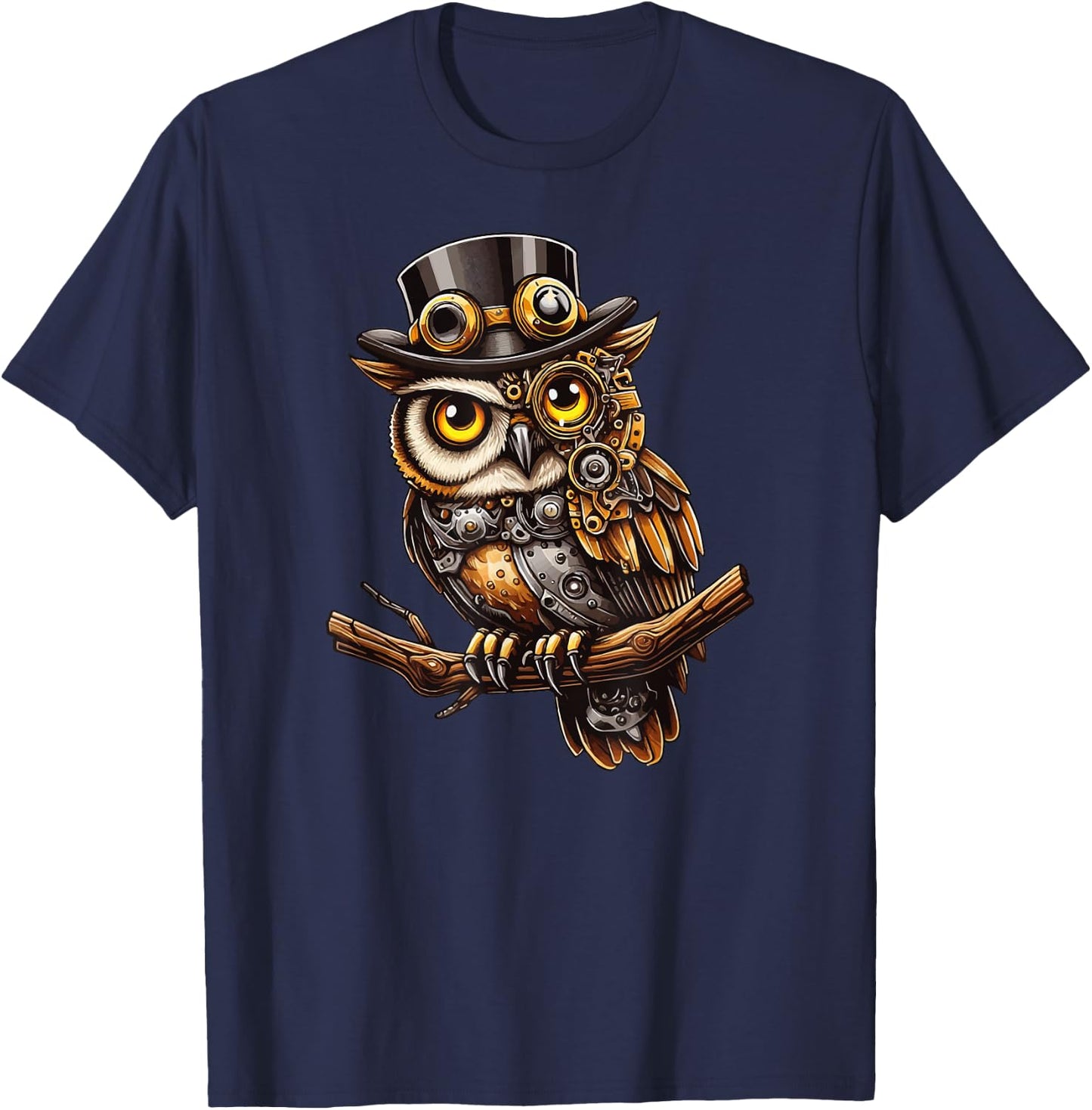 Mechanical Steampunk Barn Owl Clockwork Fantasy Animal T-Shirt - T-Shirt | Navy