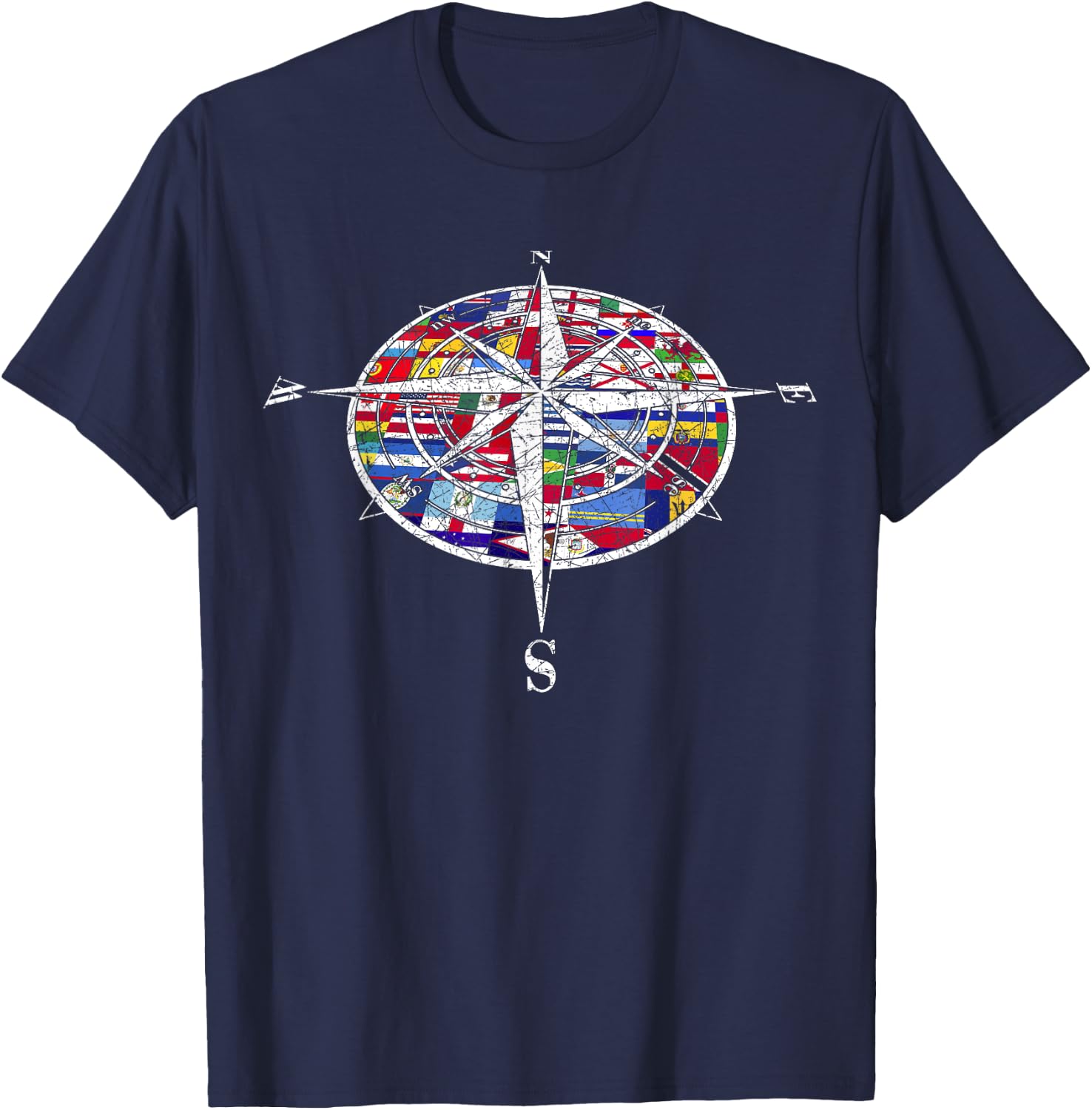 World Flag Compass Travelling Traveler World Flags T-Shirt - T-Shirt | Navy