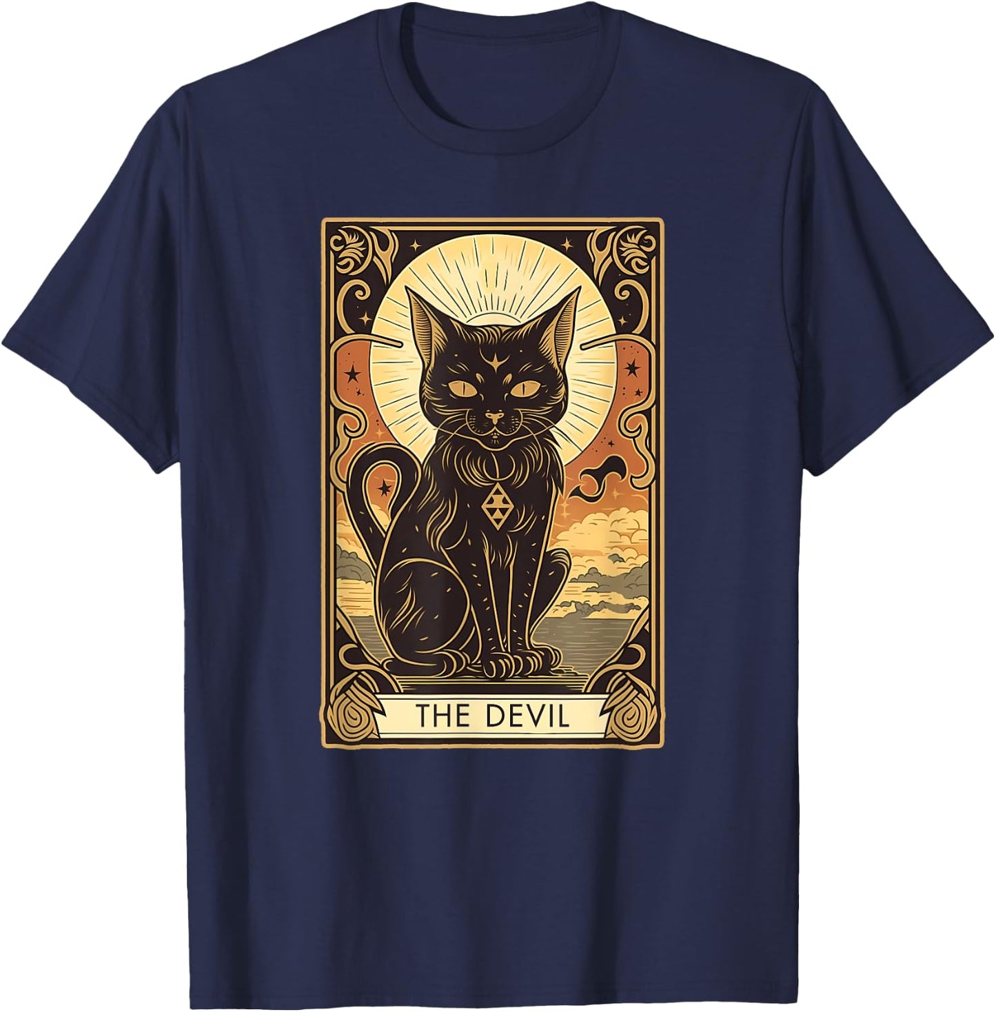 Devil Cat Tarot Card Graphic for Tarot Cat Lovers Women Kids T-Shirt - T-Shirt | Navy