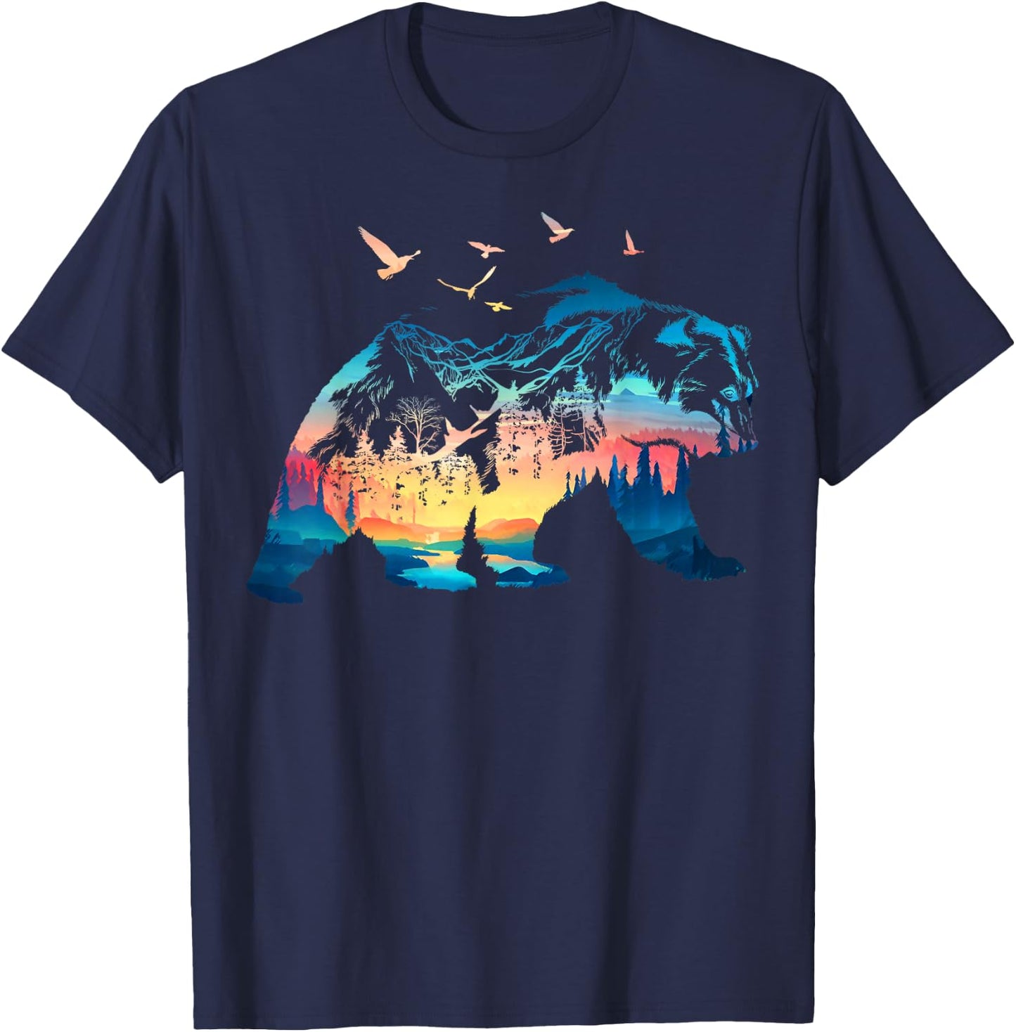 Bear Nature Outdoor Mountains Forest Trees Bear Wildlife T-Shirt - T-Shirt | Navy