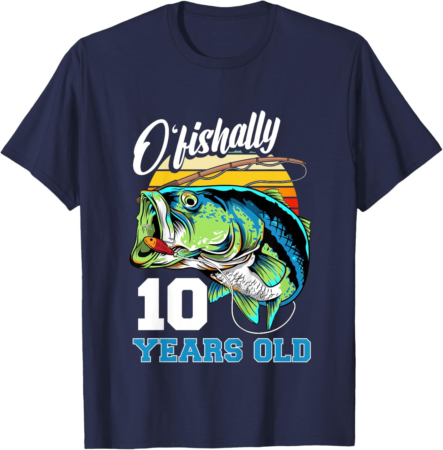 Ofishally 10 Years Old Fisherman 10th Birthday Fishing T-Shirt - T-Shirt | Navy