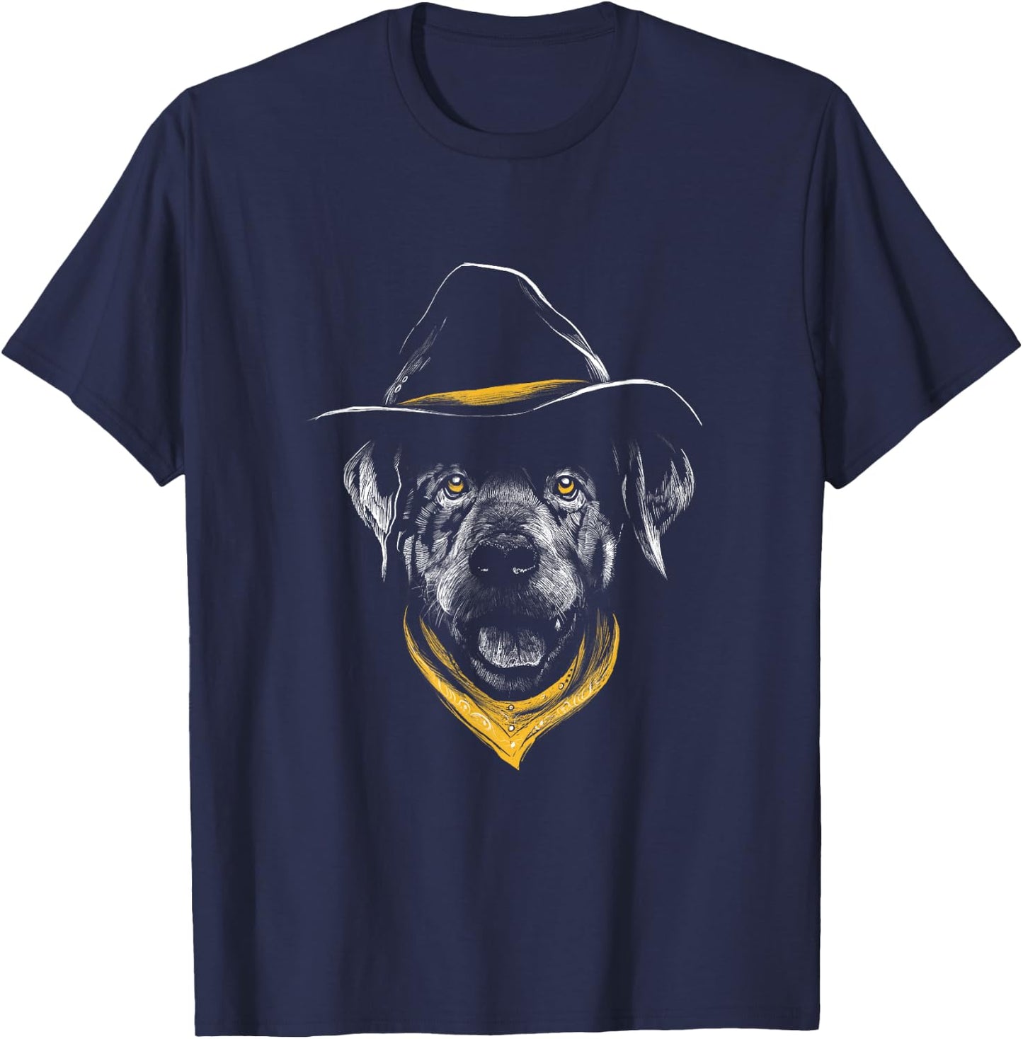 Golden Retriever Drawing - Realistic Cowboy Dog Face T-Shirt - T-Shirt | Navy