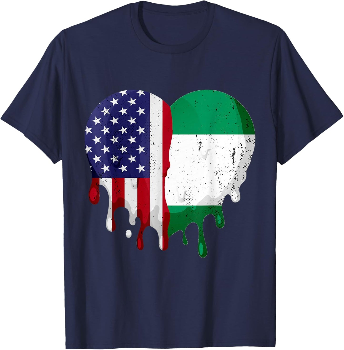 American Nigerian Heritage Month Nigeria Flag Heart T-Shirt - T-Shirt | Navy