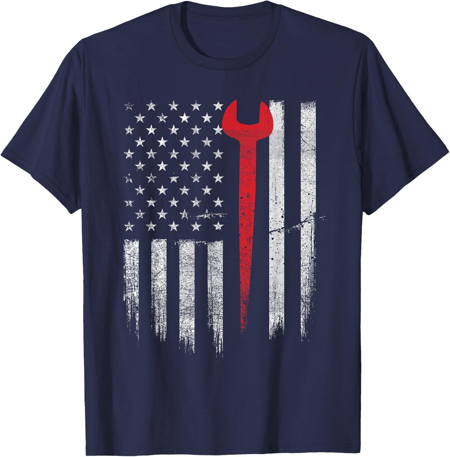 Patriotic Ironworker - USA Flag Ironworking Worker Rodbuster T-Shirt - T-Shirt | Navy