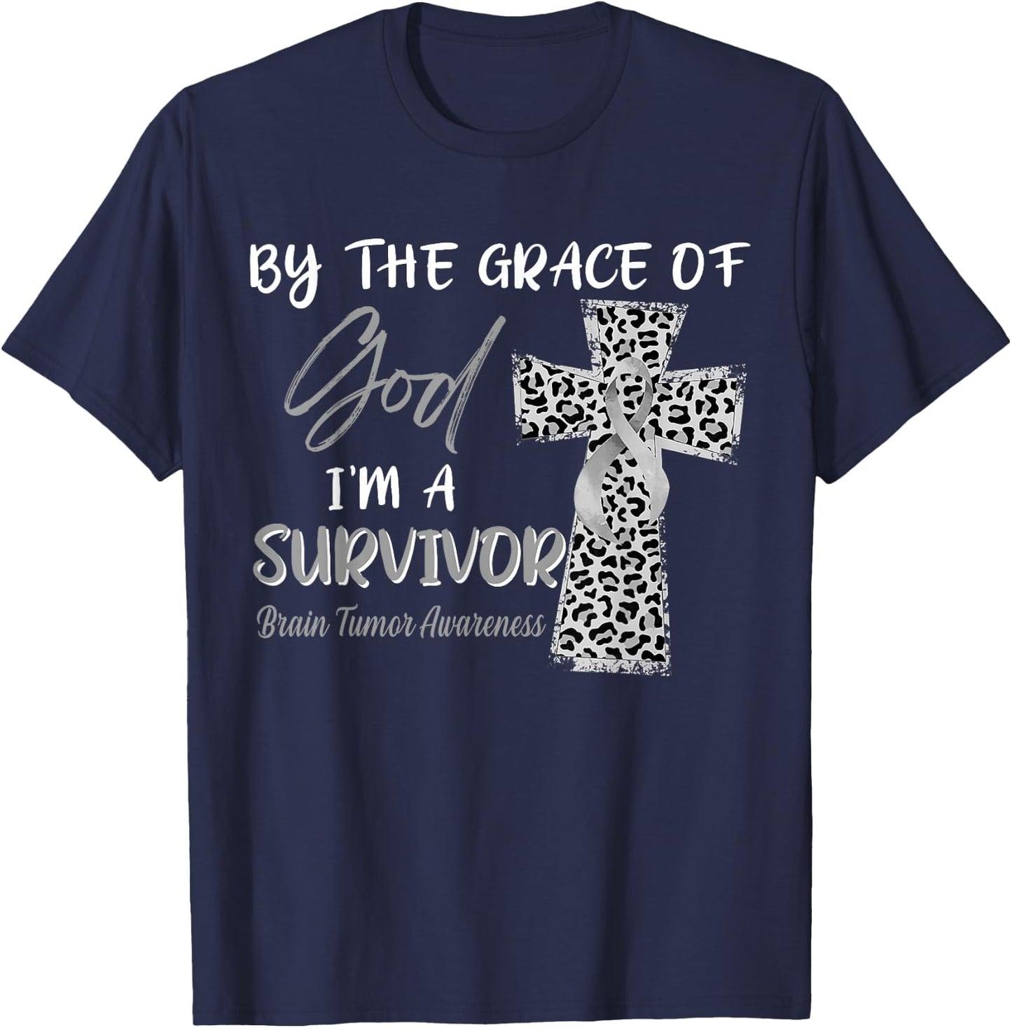 I'm A Survivor Brain Tumor Awareness Grey Ribbon T-Shirt - T-Shirt | Navy