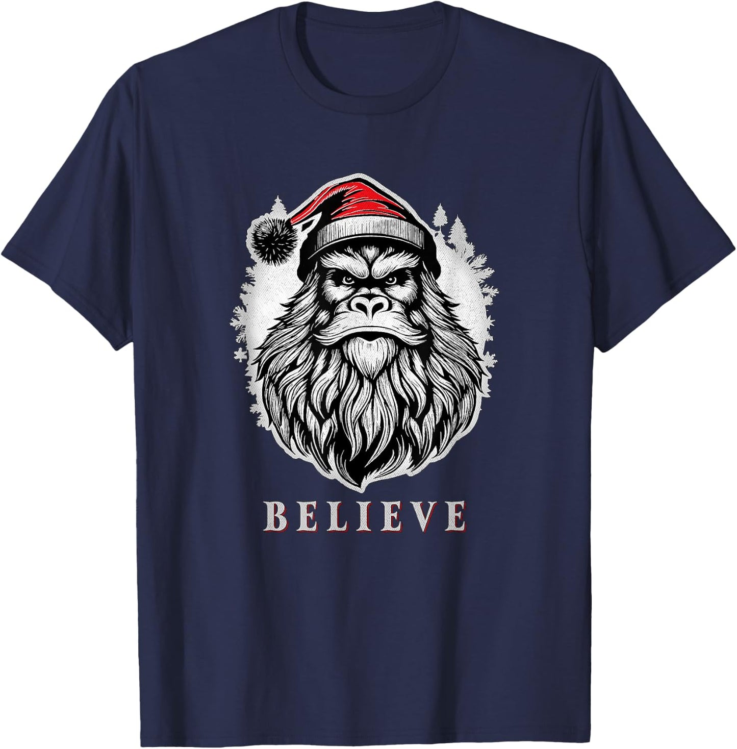 Christmas Bigfoot - Christmas Sasquatch - Cryptid Christmas T-Shirt - T-Shirt | Navy