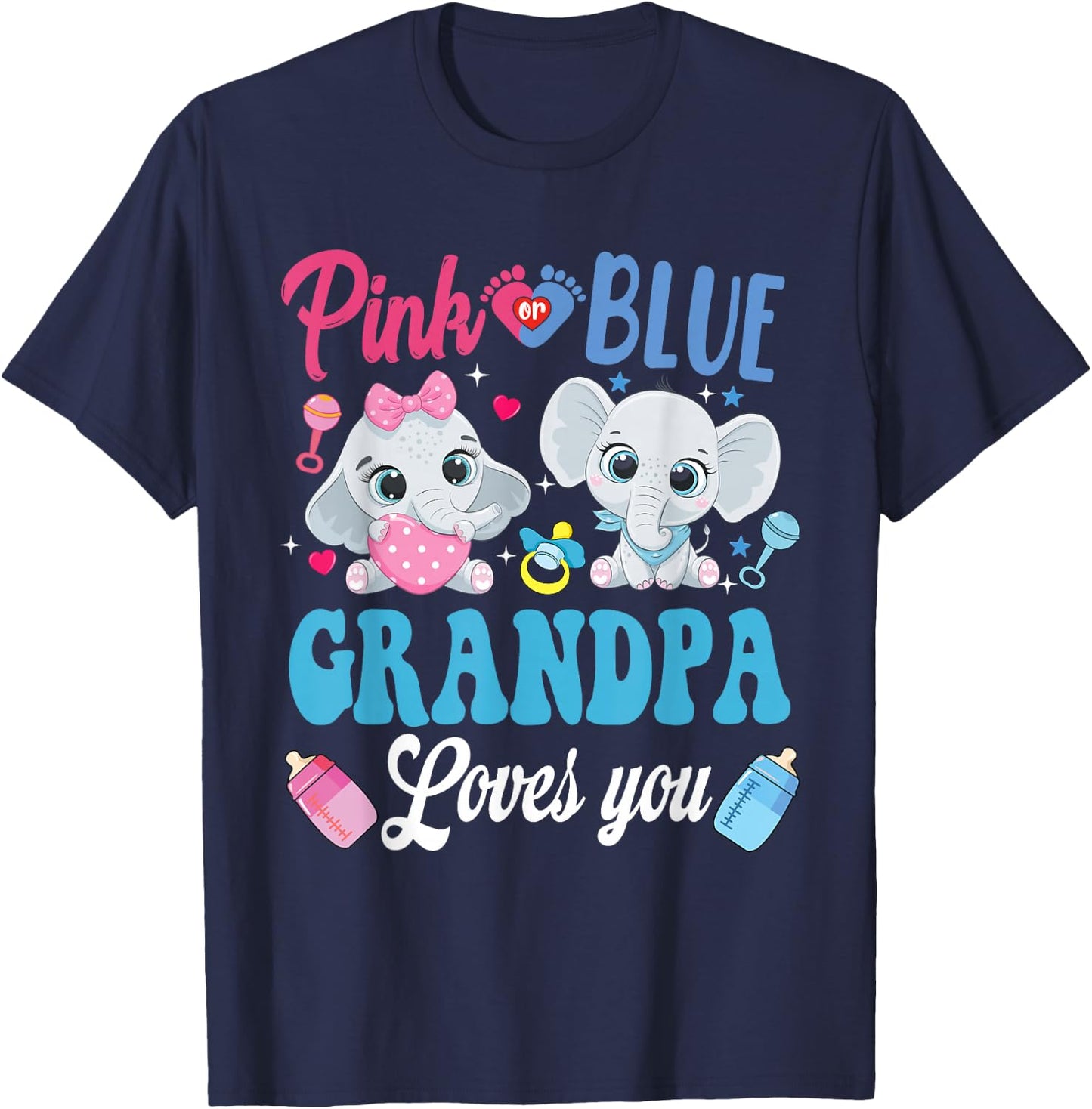 Pink Or Blue Grandpa Loves Your shirt Elephant Gender Reveal T-Shirt - T-Shirt | Navy