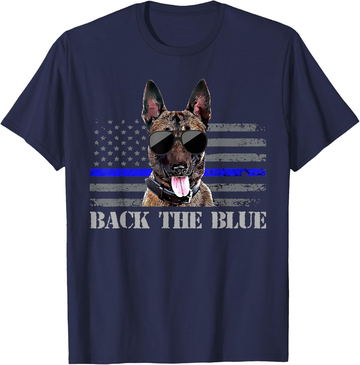 Belgian Malinois Thin Blue Line American Flag Police Dog T-Shirt - T-Shirt | Navy