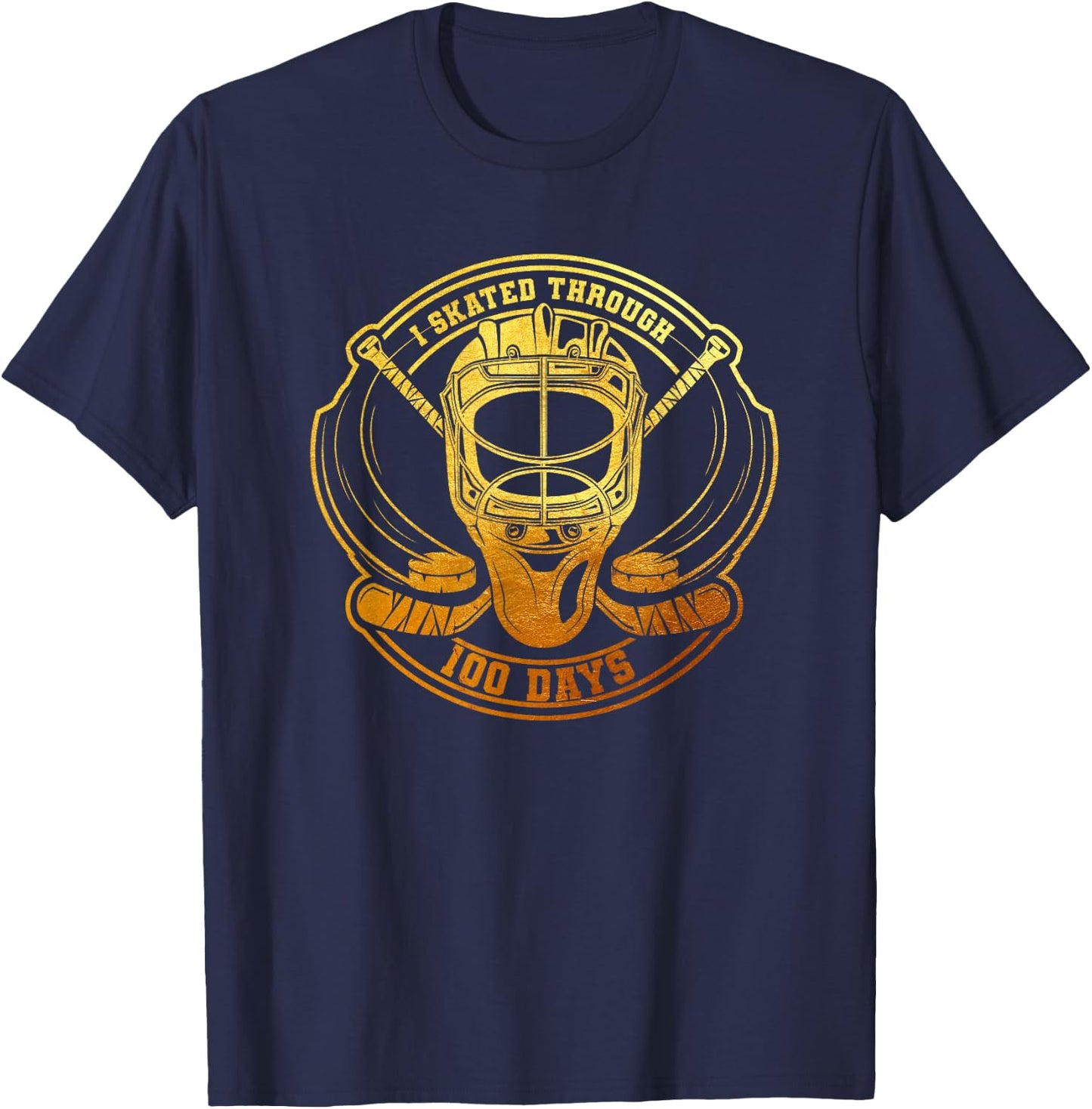 I Skated Through 100 Days 100th Day Of School Ice Hockey T-Shirt - T-Shirt | Navy