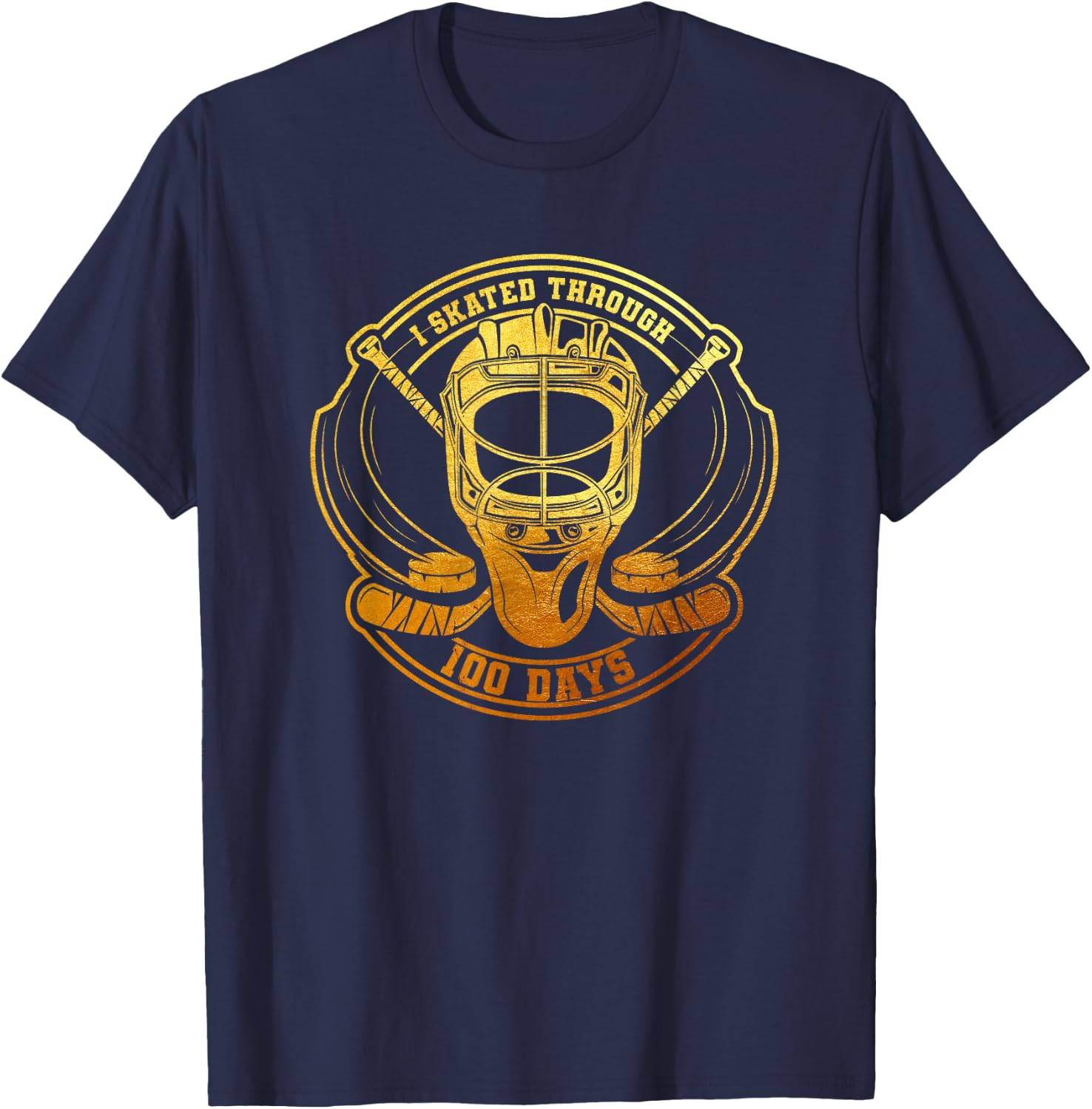 I Skated Through 100 Days 100th Day Of School Ice Hockey T-Shirt - T-Shirt | Navy