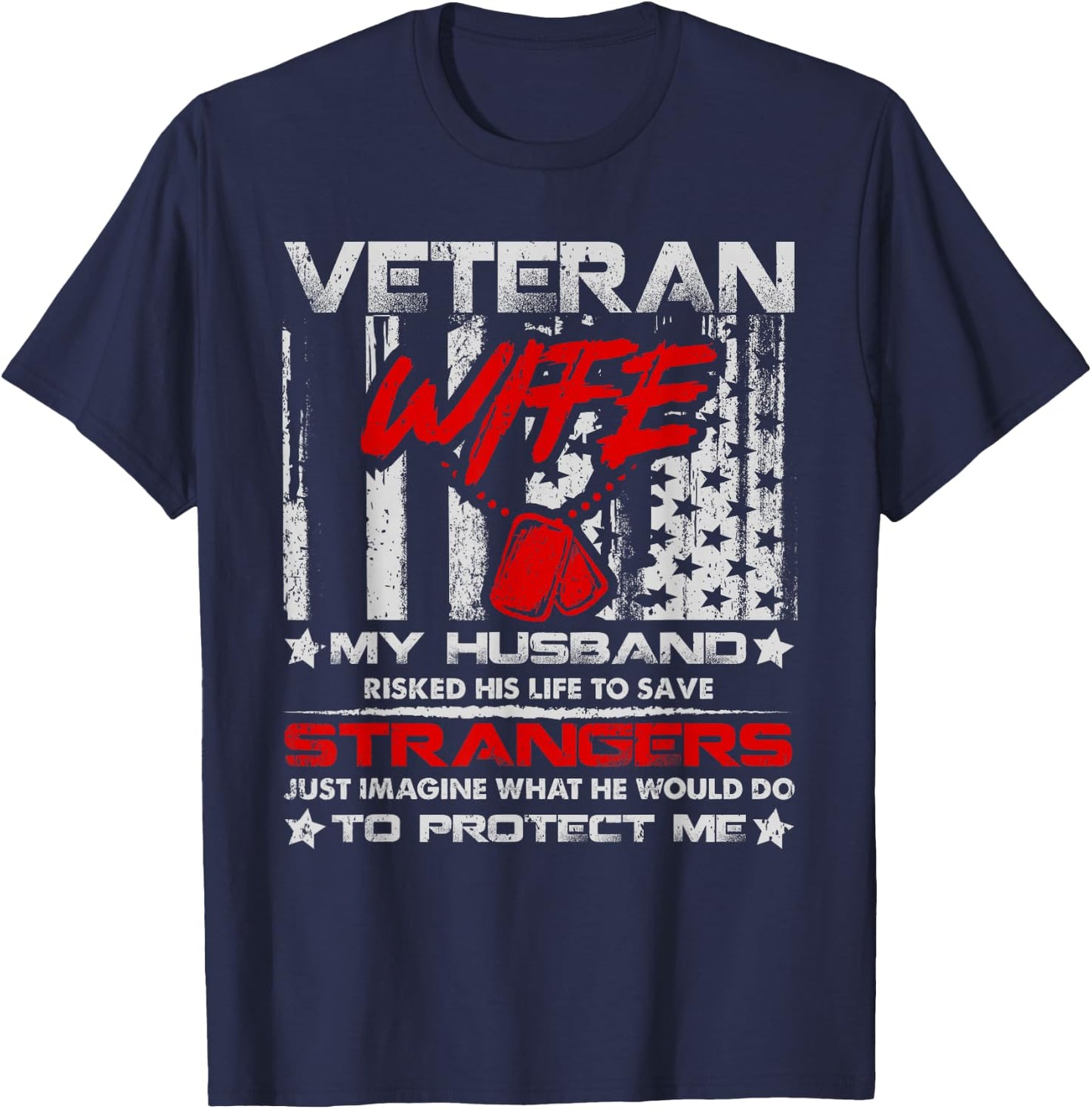 Veteran Wife My Husband Military Veteran American Vintage T-Shirt - T-Shirt | Navy