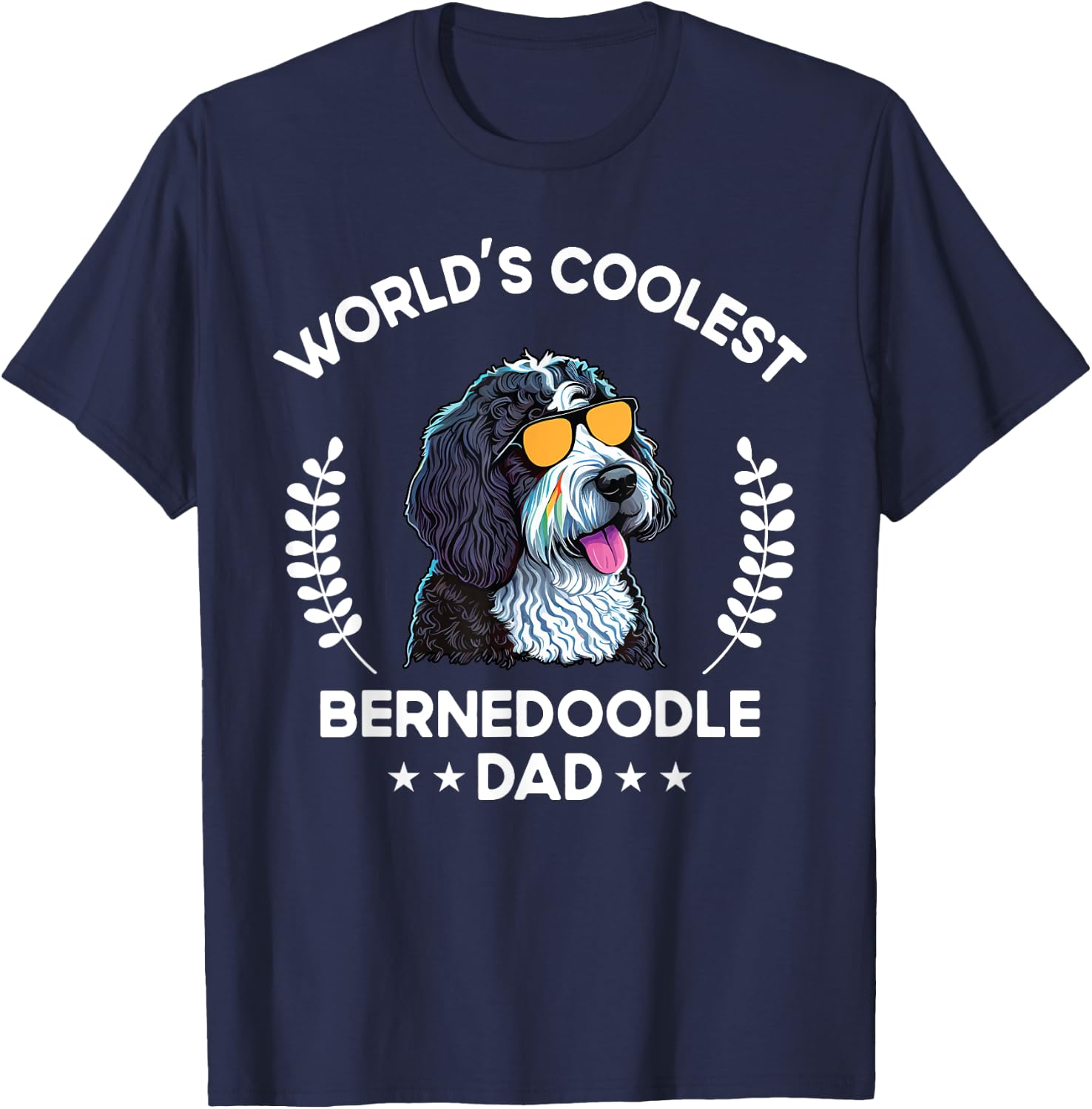 The Woof Wardrobe World's Coolest Dog Dad Papa Bernedoodle - Black, Small, Men, , Short Sleeve, , Modern Classic, Cotton Blend, All Seasons, Kids, Dog Themed T-Shirt - T-Shirt | Navy