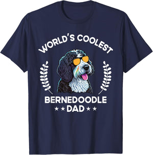 The Woof Wardrobe World's Coolest Dog Dad Papa Bernedoodle - Black, Small, Men, , Short Sleeve, , Modern Classic, Cotton Blend, All Seasons, Kids, Dog Themed T-Shirt - T-Shirt | Navy