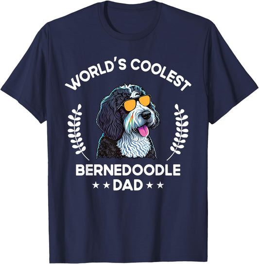 The Woof Wardrobe World's Coolest Dog Dad Papa Bernedoodle - Black, Small, Men, , Short Sleeve, , Modern Classic, Cotton Blend, All Seasons, Kids, Dog Themed T-Shirt - T-Shirt | Navy