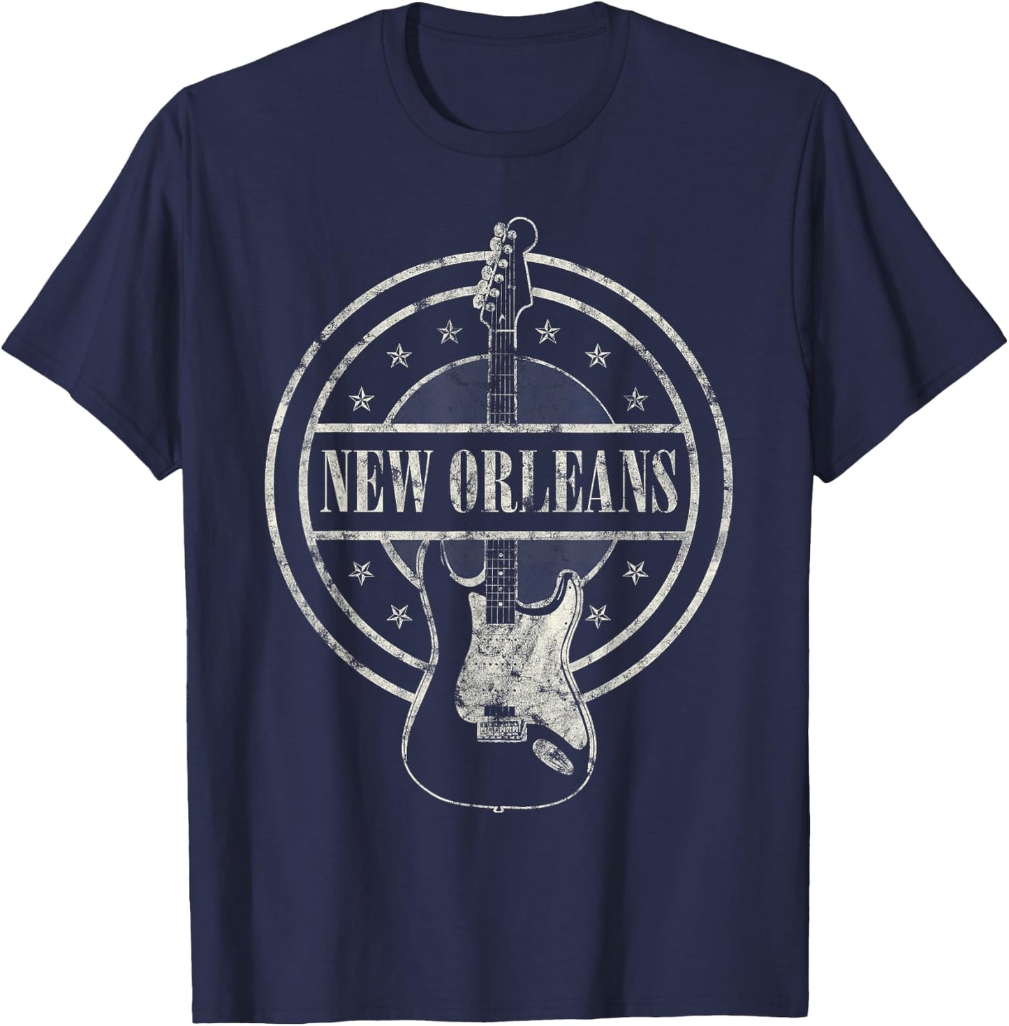 Vintage New Orleans Souvenir Rock and Roll Guitar Player T-Shirt - T-Shirt | Navy