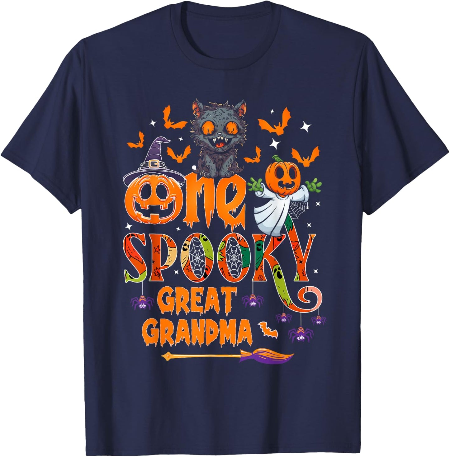 One spooky Great Grandma funny Halloween Grandma cat ghost T-Shirt - T-Shirt | Navy