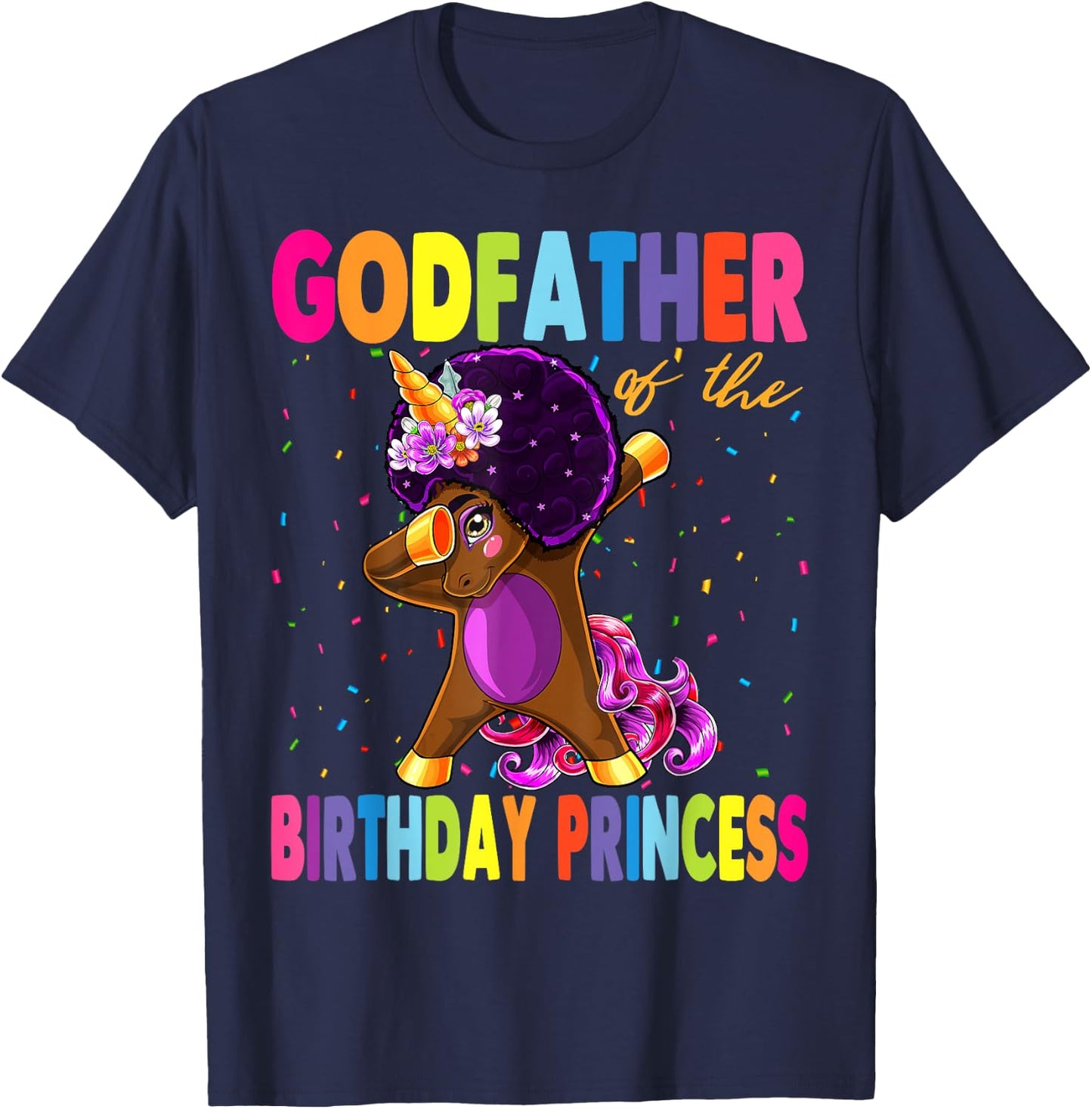 Dabbing Unicorn Afro Godfather of the Birthday Princess T-Shirt - T-Shirt | Navy