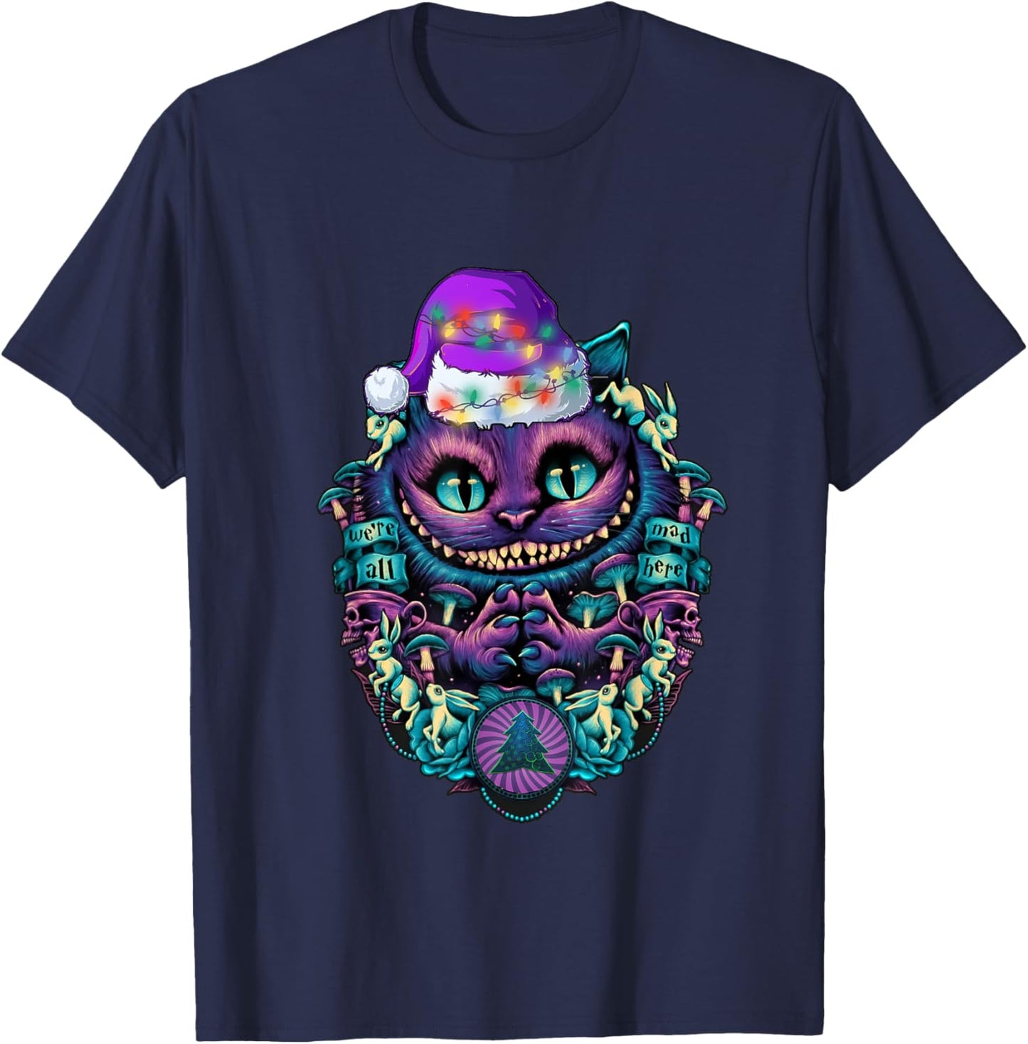 Cheshire Cat shirt Christmas Alice in Wonderland Graphic T-Shirt - T-Shirt | Navy