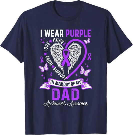 I Wear Purple In Memory Of My Dad Alzheimer's Awareness T-Shirt - T-Shirt | Navy