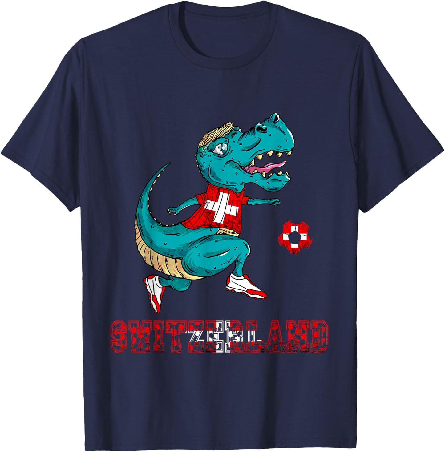 Switzerland Swiss Flag T-Rex Swiss Roots Swiss Football Team T-Shirt - T-Shirt | Navy