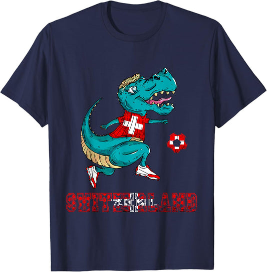 Switzerland Swiss Flag T-Rex Swiss Roots Swiss Football Team T-Shirt - T-Shirt | Navy