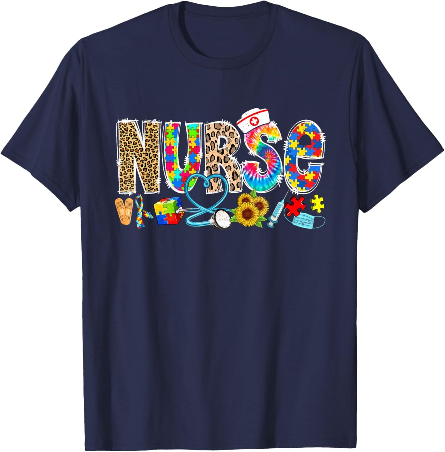 Autism Nurse Life Funny Autism Awareness Month Nursing T-Shirt - T-Shirt | Navy