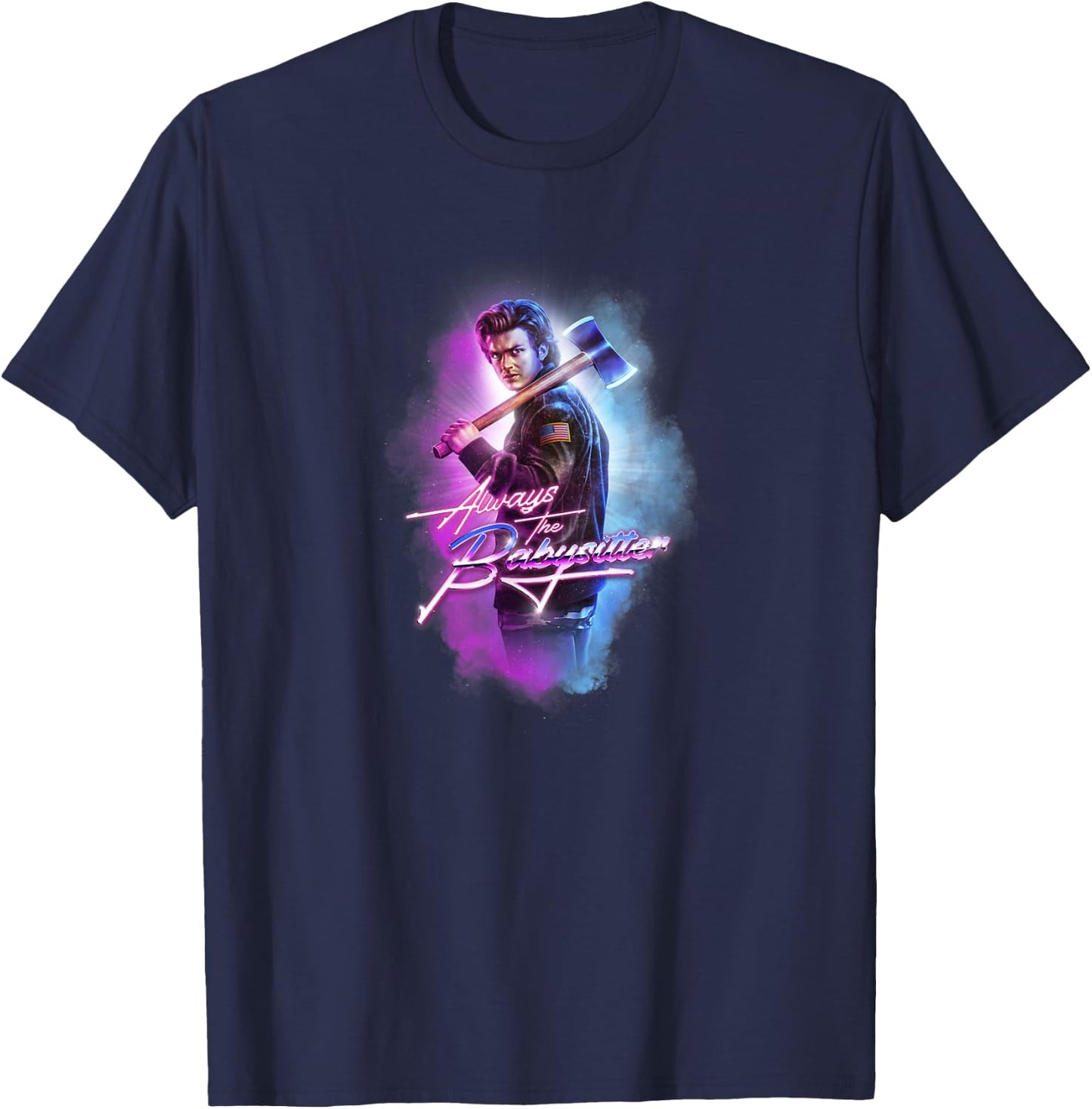 Stranger Things Steve Always The Babysitter Ax Retro Logo T-Shirt - T-Shirt | Navy