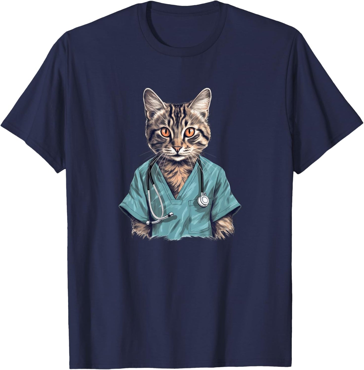 Funny Nurse Cat, Medical Doctor Kitty T-Shirt - T-Shirt | Navy