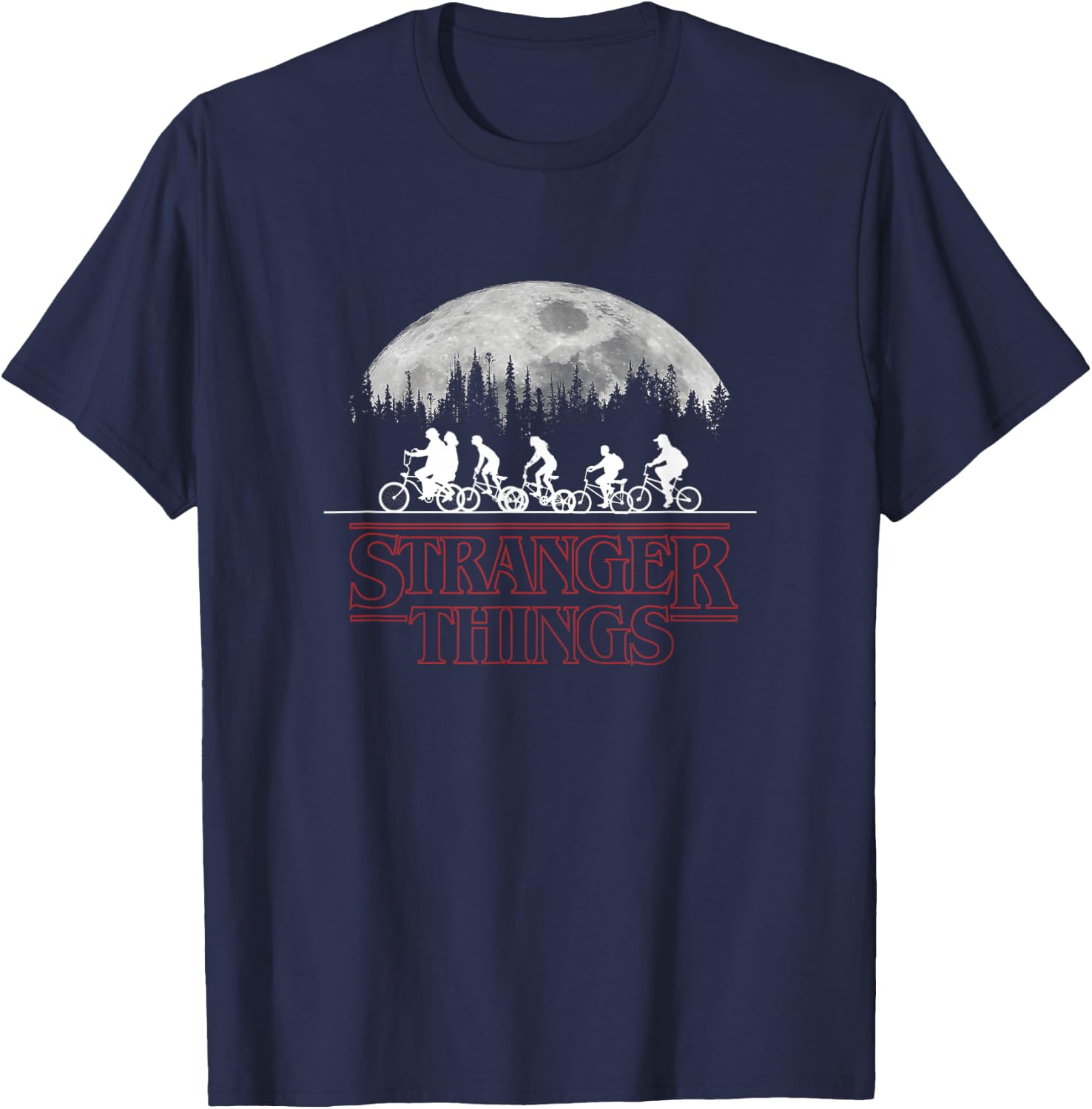 Stranger Things Kids Riding Bikes Under The Full Moon T-Shirt - T-Shirt | Navy