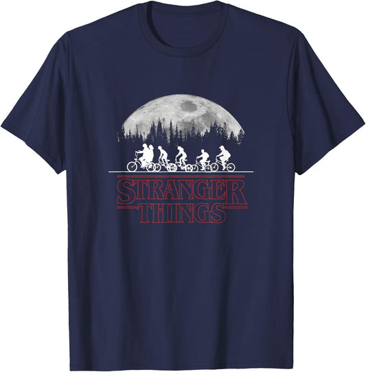 Stranger Things Kids Riding Bikes Under The Full Moon T-Shirt - T-Shirt | Navy