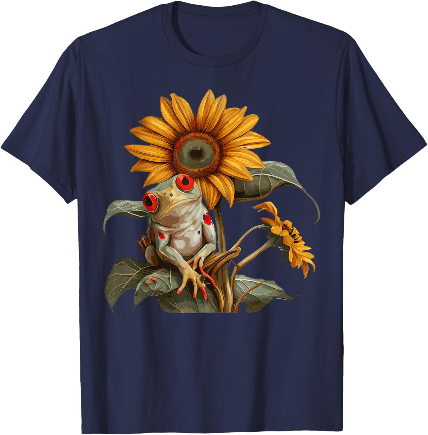 Cute Sunflower Red Eyed Tree Frog Lover Amphibian T-Shirt - T-Shirt | Navy
