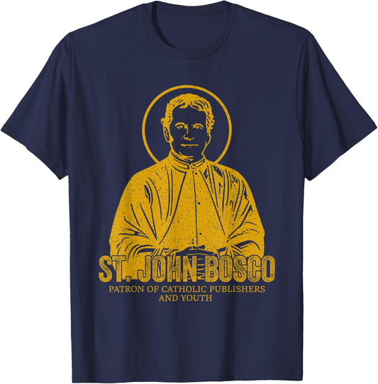 Catholicism Gold St. John Bosco Catholic Christian Saint T-Shirt - T-Shirt | Navy