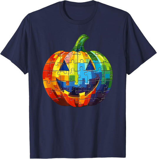 Autism Halloween Puzzle Trick Or Treat Autism Awareness T-Shirt - T-Shirt | Navy