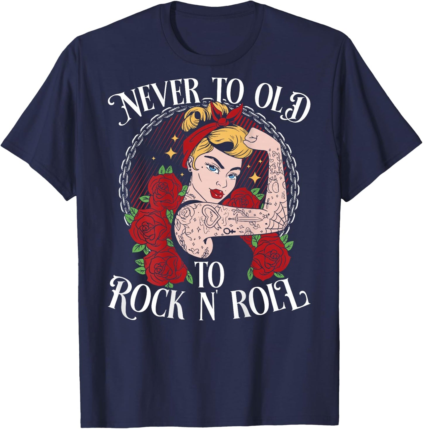 Never Too Old To Rock N'Roll | Rockabilly T-Shirt - T-Shirt | Navy