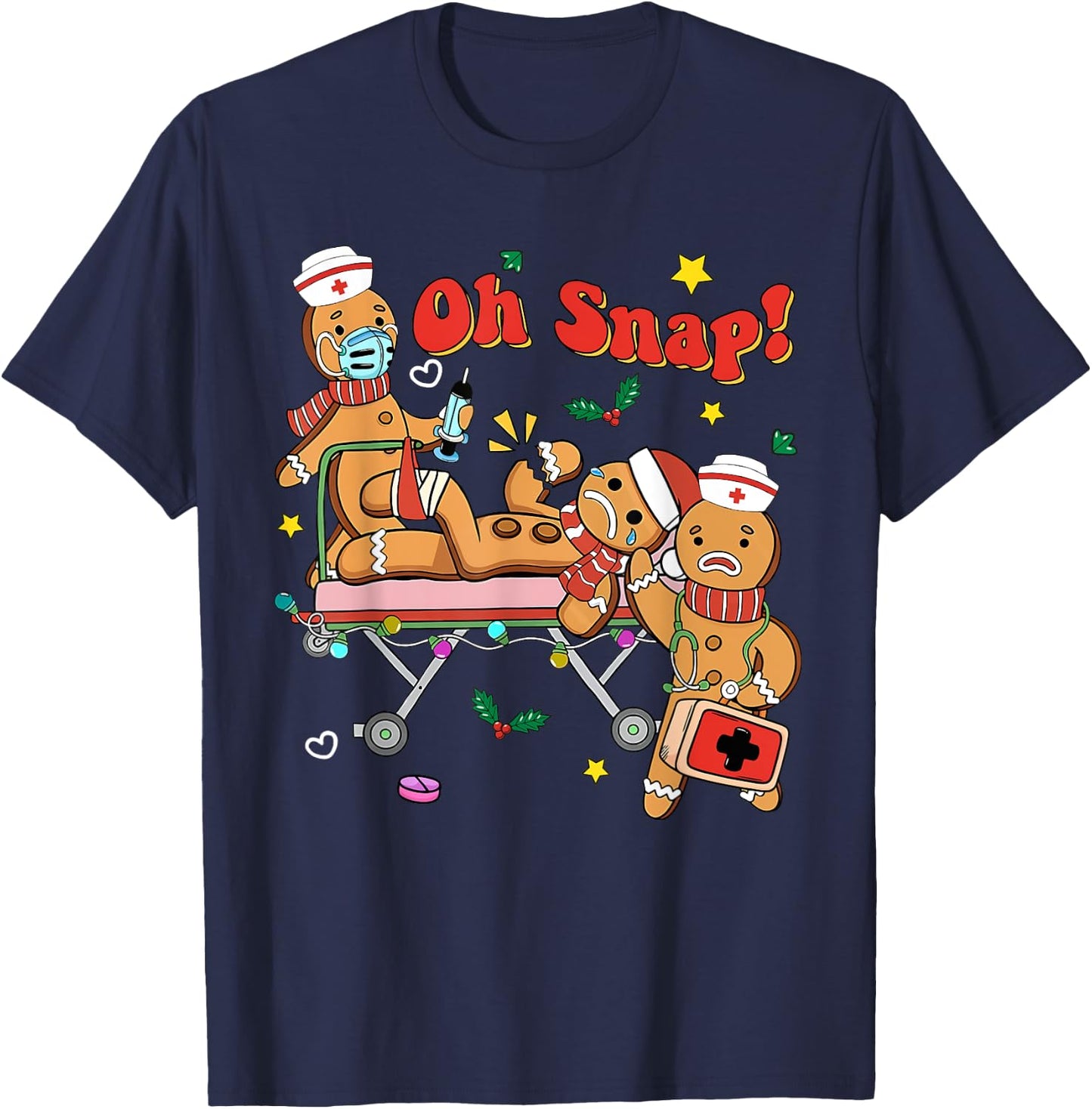 Oh Snap Gingerbread Nurse Christmas Xmas Groovy Retro Funny T-Shirt - T-Shirt | Navy
