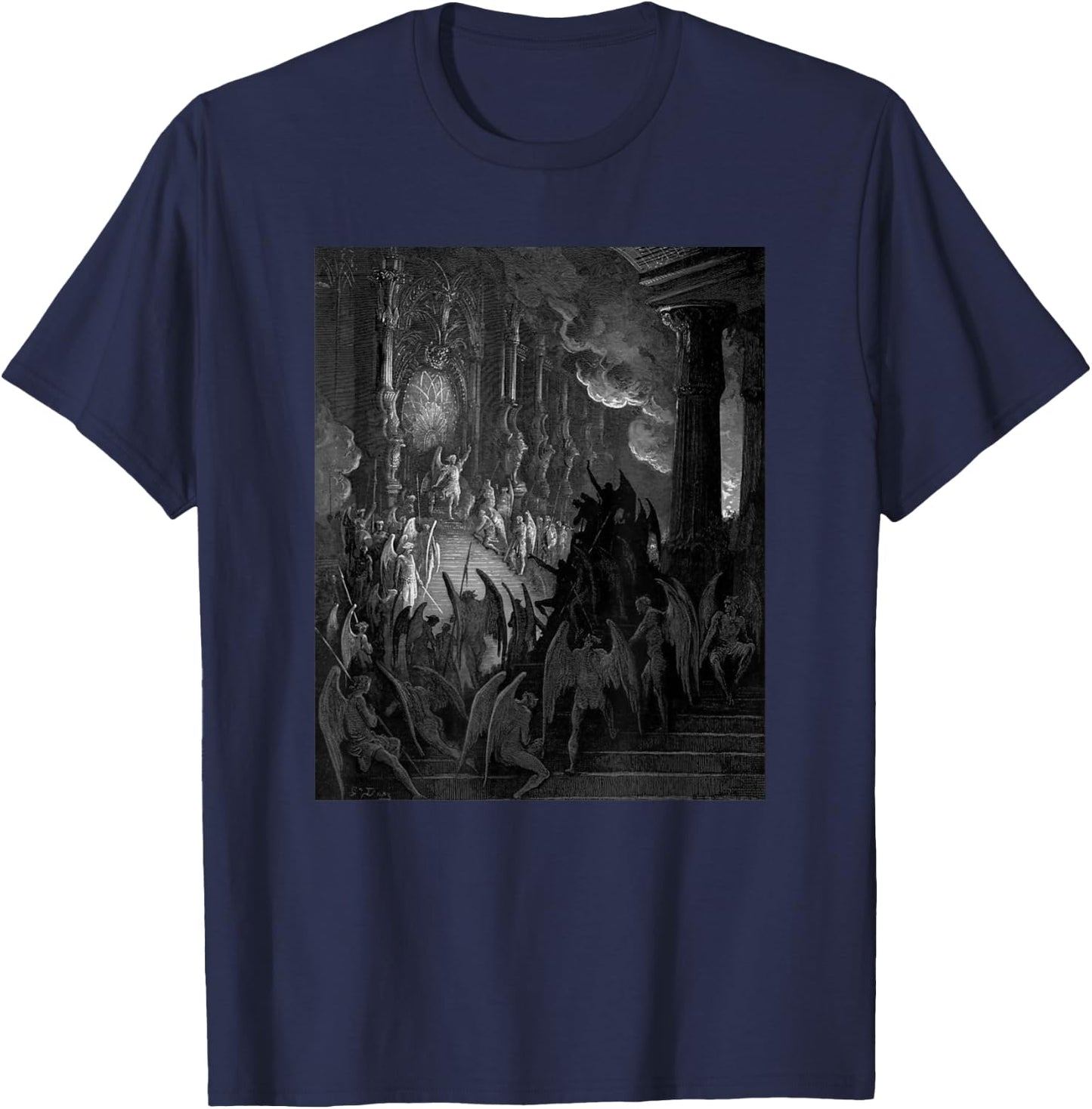 Satan Takes his Throne in Hell Gustave Dore Paradise Lost T-Shirt - T-Shirt | Navy