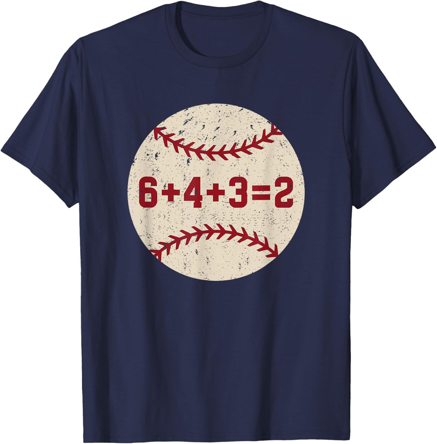 6+4+3=2 Baseball Double Play Retro Funny Baseball Player T-Shirt - T-Shirt | Navy