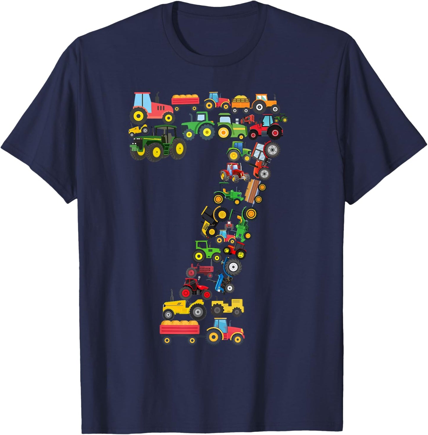 Fun Kids 7th Birthday Farm Tractor 7 Years Old Birthday T-Shirt - T-Shirt | Navy