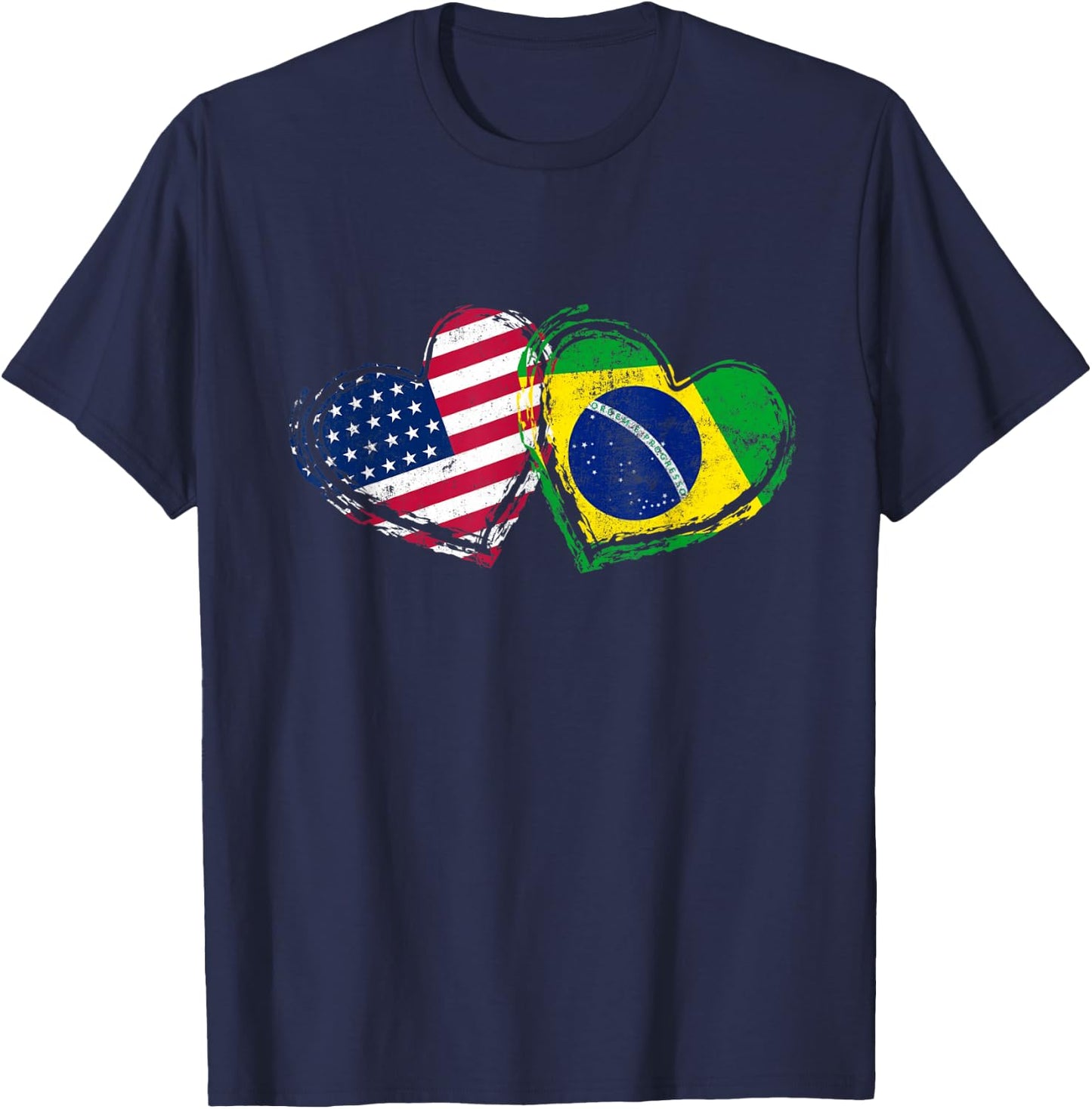 Brazil American Flag Heart Brazilian American Love T-Shirt - T-Shirt | Navy