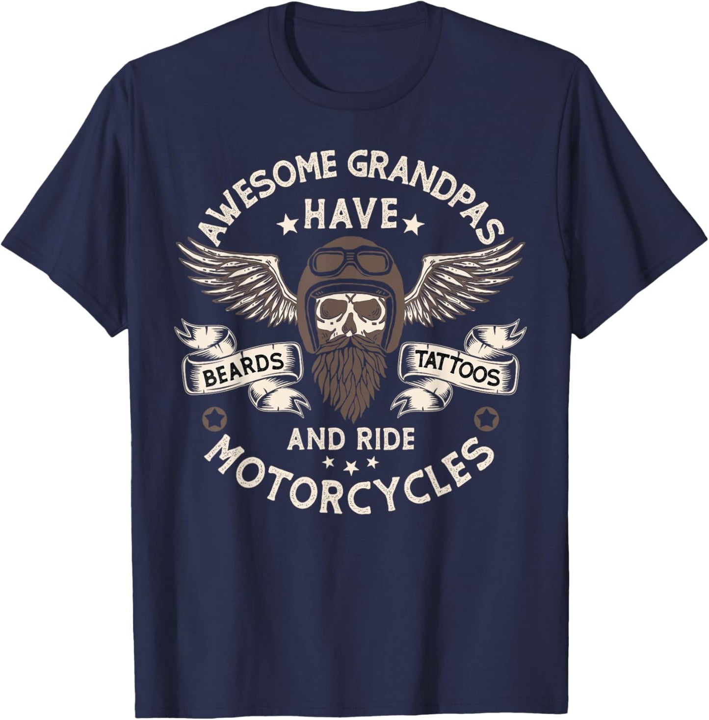 Beard Shirt Awesome grandpas Beard Tattoos and Motorcycles T-Shirt - T-Shirt | Navy