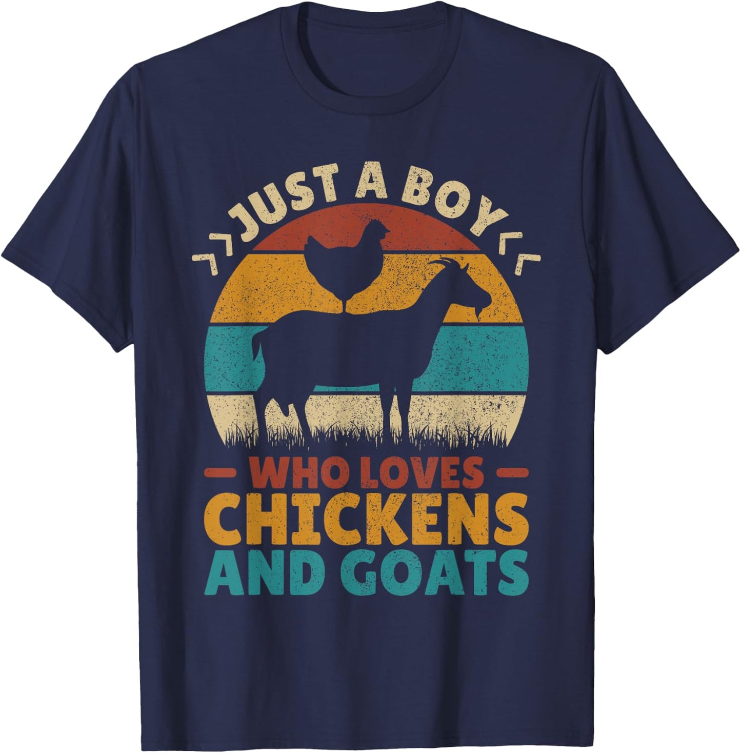 Just A Boy Who Loves Chickens Goats Farm Animal Lover Farmer T-Shirt - T-Shirt | Navy