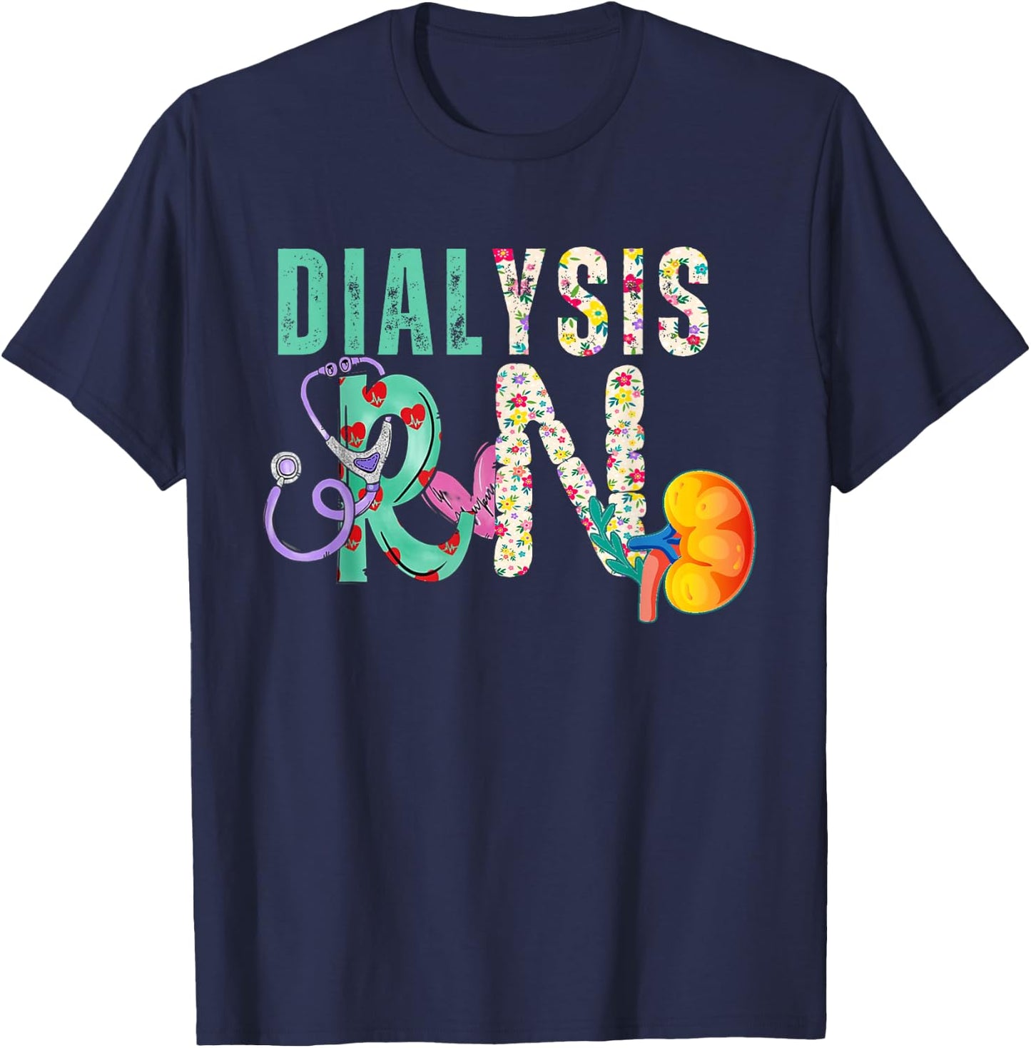 Dialysis Nephrology Nurse Black Women's Modern Letter Print T-Shirt - T-Shirt | Navy