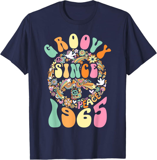 Groovy Since 1965 Peace For Vintage Birthday Party 60s 70s T-Shirt - T-Shirt | Navy