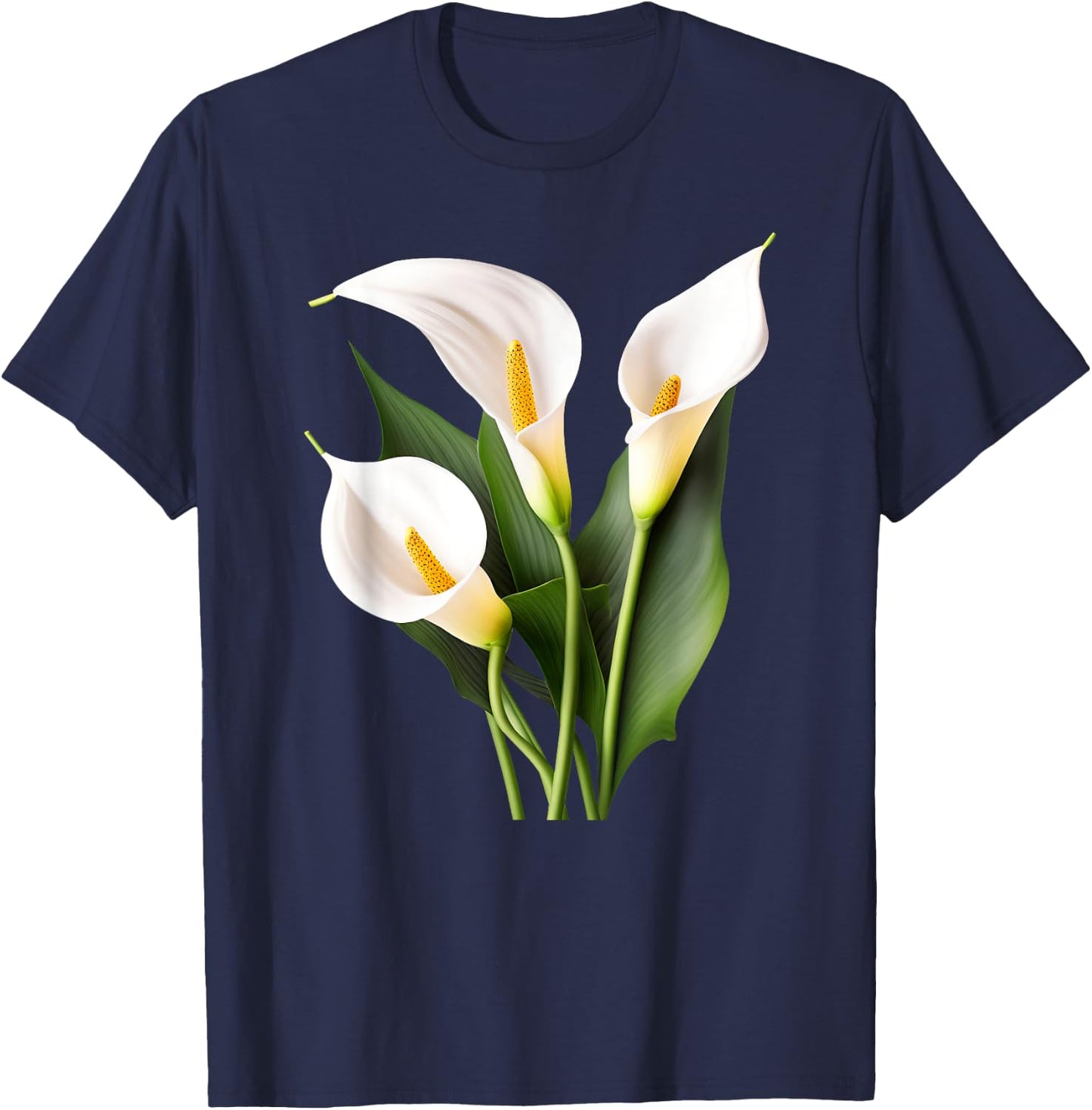 White Calla Lily Flower Illustration Novelty Graphic Designs T-Shirt - T-Shirt | Navy