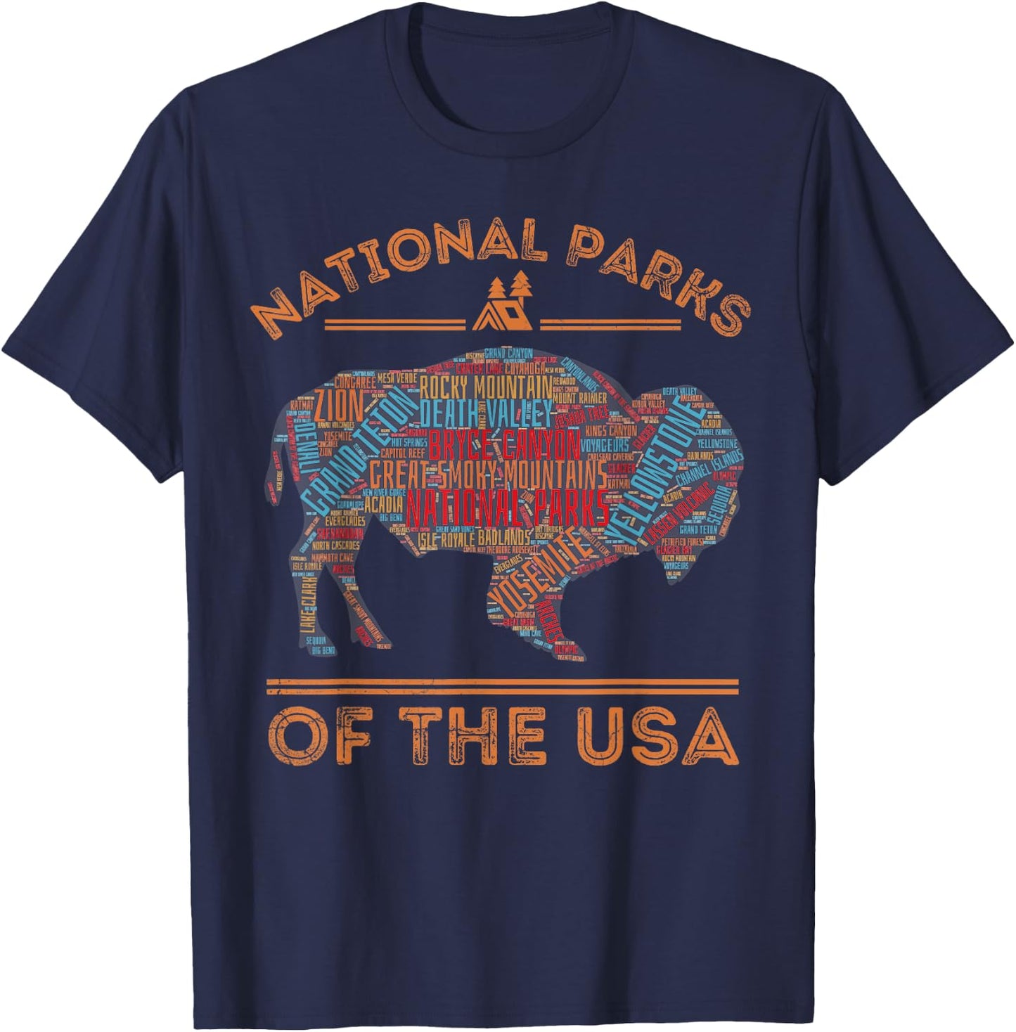 National Parks USA Buffalo Travel Outdoors Hiking Vintage T-Shirt - T-Shirt | Navy