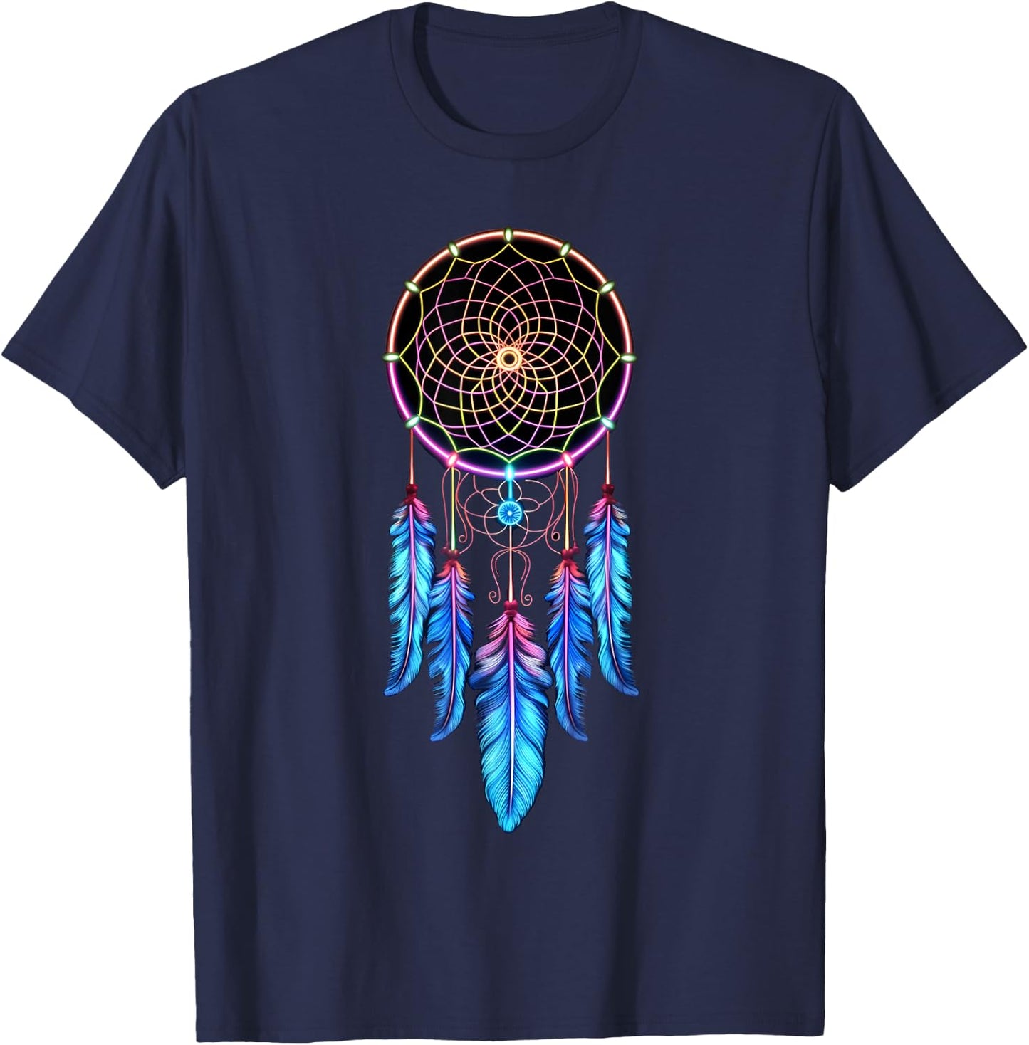 Colorful Dreamcatcher Feathers Tribal Native American Indian T-Shirt - T-Shirt | Navy