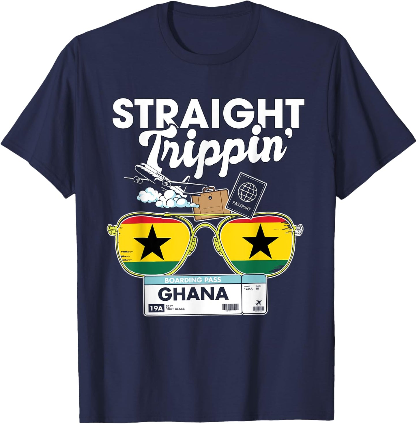 Straight Trippin' Ghana Vacation Tour Travel Trip Matching T-Shirt - T-Shirt | Navy